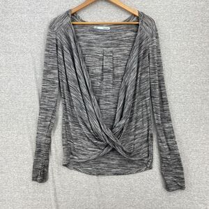 Maurices Blouse Womens Medium Gray Hoodie Twisted Open Front Long Sleeve